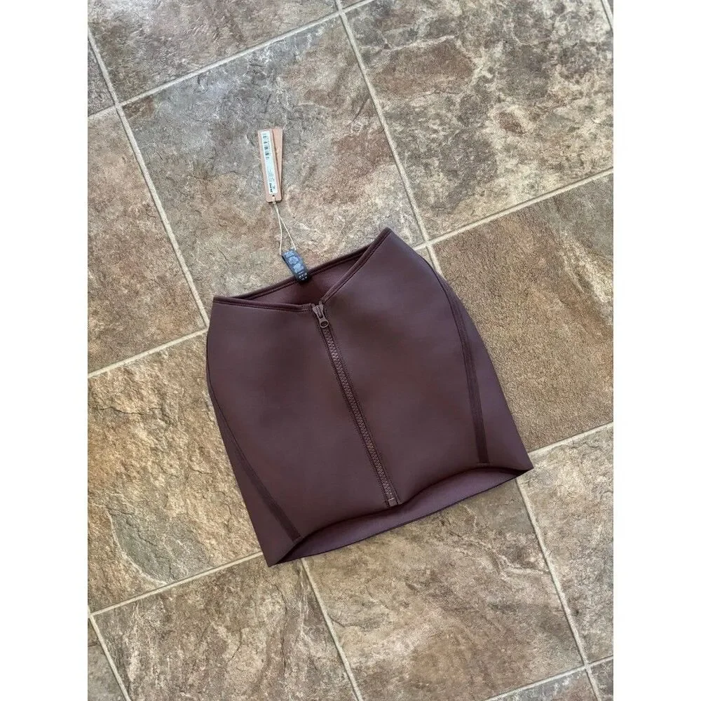Skims Rubberized Scuba Swim Velcro Mini Skirt Cocoa Size XXS